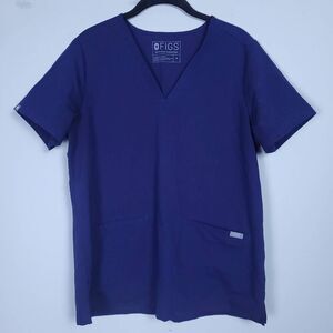 Figs Womens Casma Three Pocket Scrub Top Size Medium Blue Stretch Medical Office